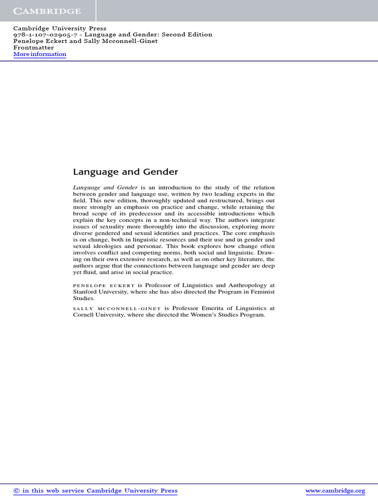 Language and Gender: Second Edition | PDF | Gender | Gender Studies