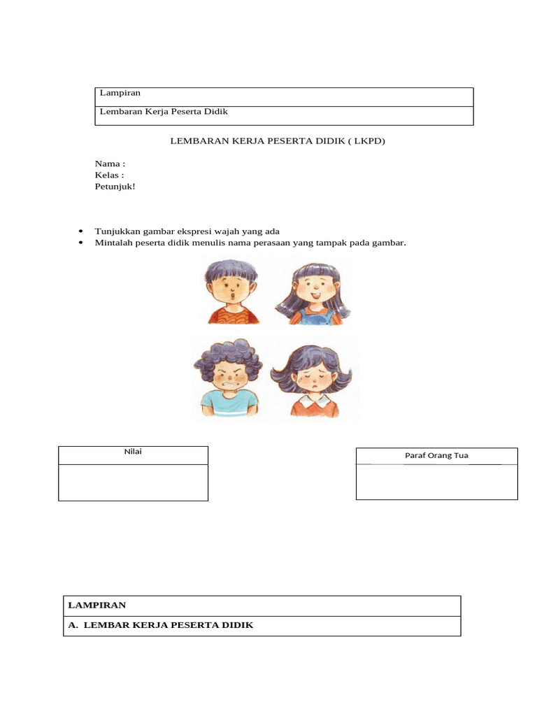 LKPD Ekspresi Wajah Kelas 2 SD | PDF