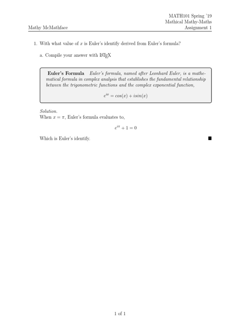 Euler's Identity Explained in MATH101 | PDF