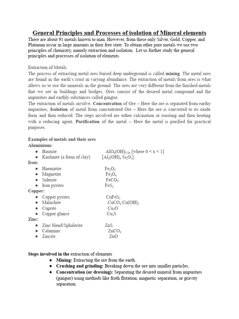 Extraction and Isolation of Metals | PDF | Ore | Metals