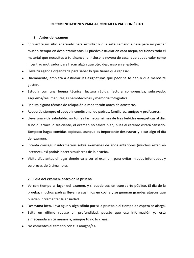 Recomendaciones para Afrontar La Pau Con Éxito | PDF