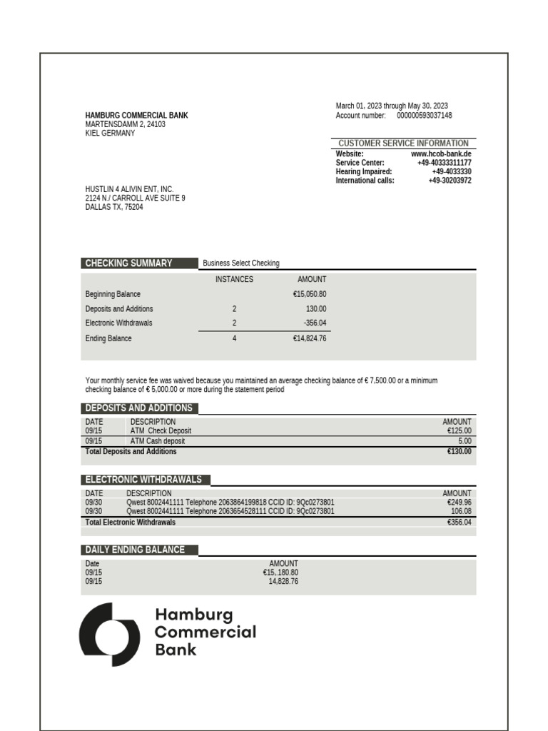Business Checking Account Summary | PDF | Financial Technology ...