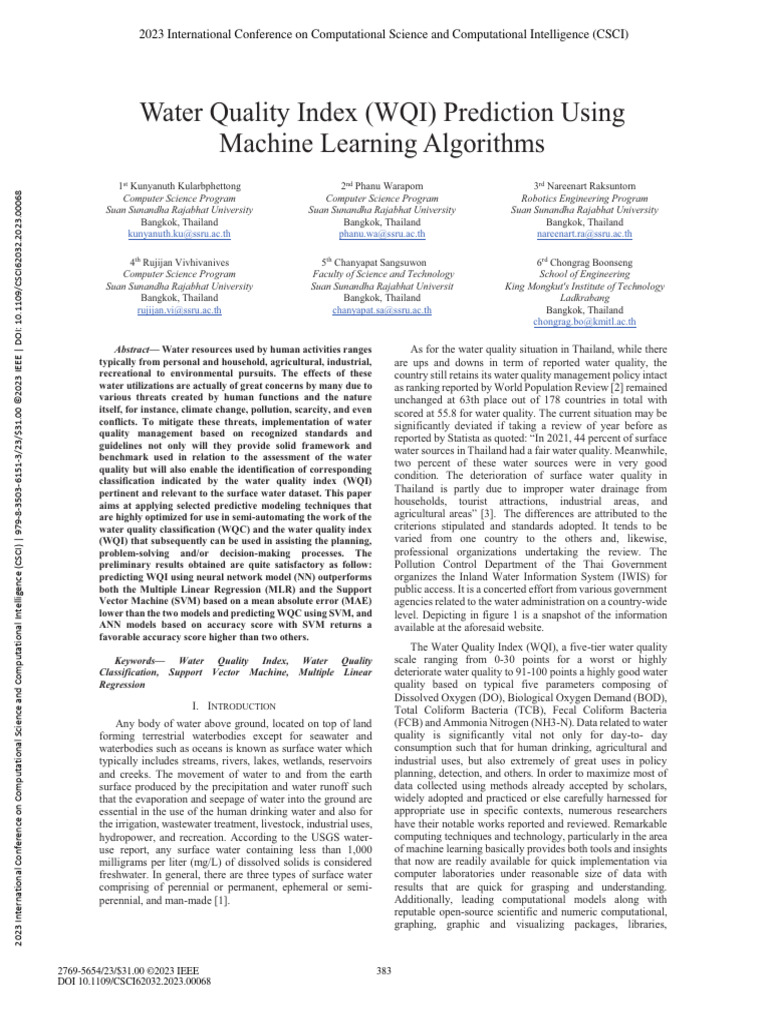 Predicting Water Quality Index with ML | PDF | Support Vector Machine ...