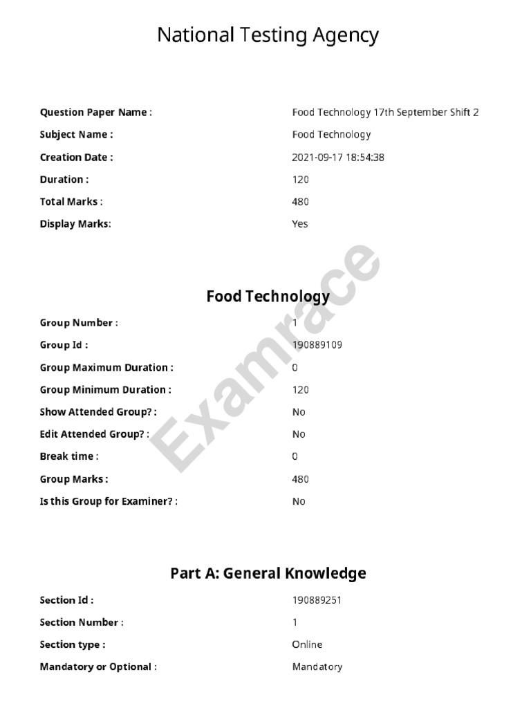 ICAR AIEEA JRF Food Technology 2021 Shift 2 | PDF