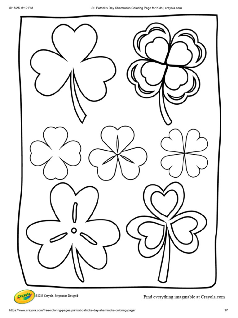 St. Patrick's Day Shamrocks Coloring Page for Kids _ crayola.com | PDF