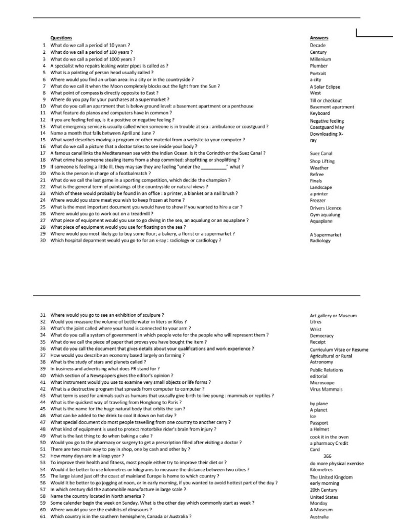 PTE真题Answer Short Questions-d9bb69f27bda | PDF