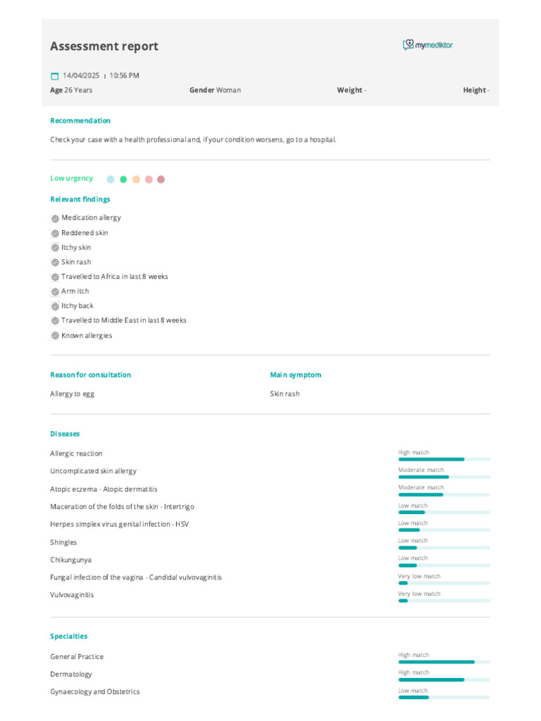 Assessment Report: Recommendation | PDF | Allergy | Dermatitis