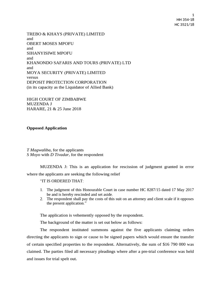 Rescission of Judgment in HC 354-18 | PDF | Pleading | Lawsuit