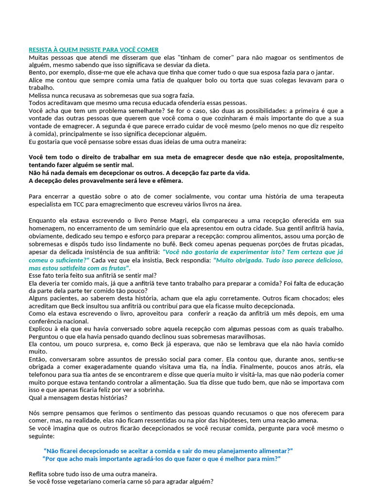 Como Recusar Comida Sem Culpa | PDF | Bebidas alcoólicas | Pensamento