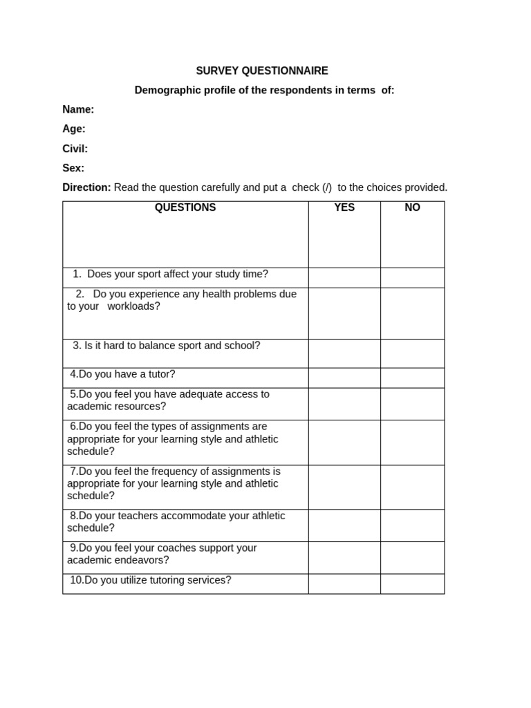 Student-Athlete Balance Survey | PDF