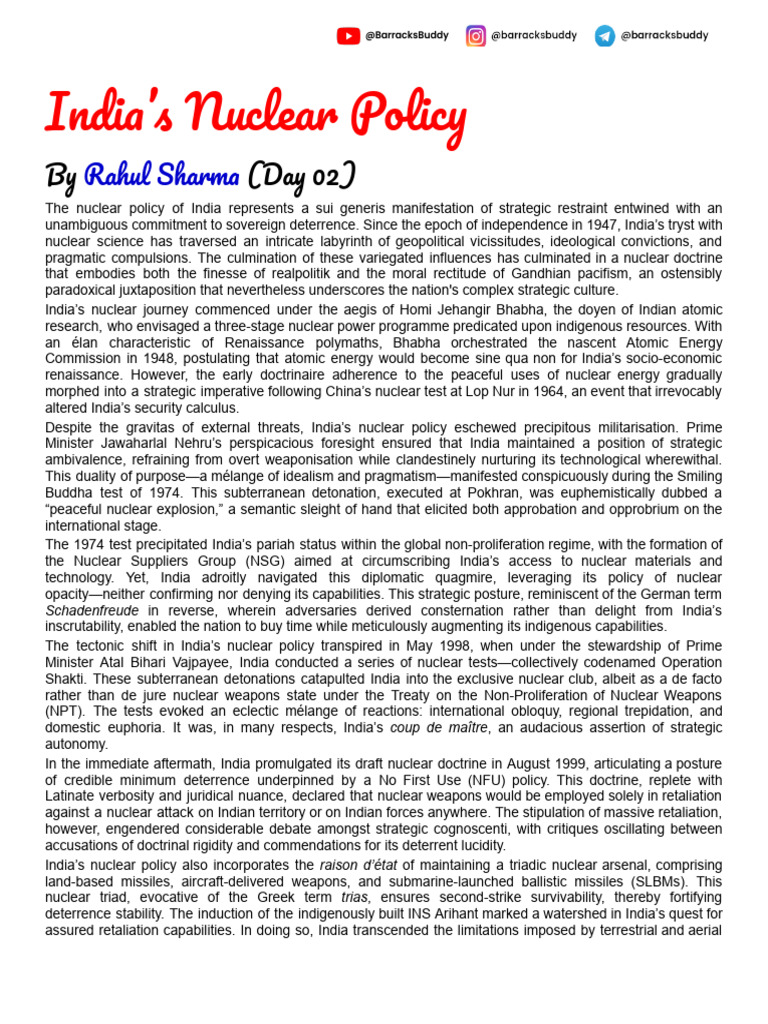 India’s Nuclear Policy Overview | PDF | Deterrence Theory | Crime ...
