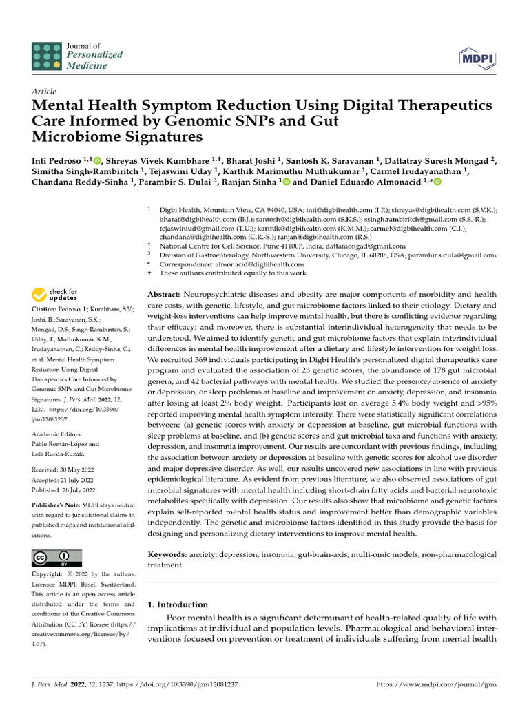Digital Therapeutics for Mental Health Improvement | PDF | Major ...