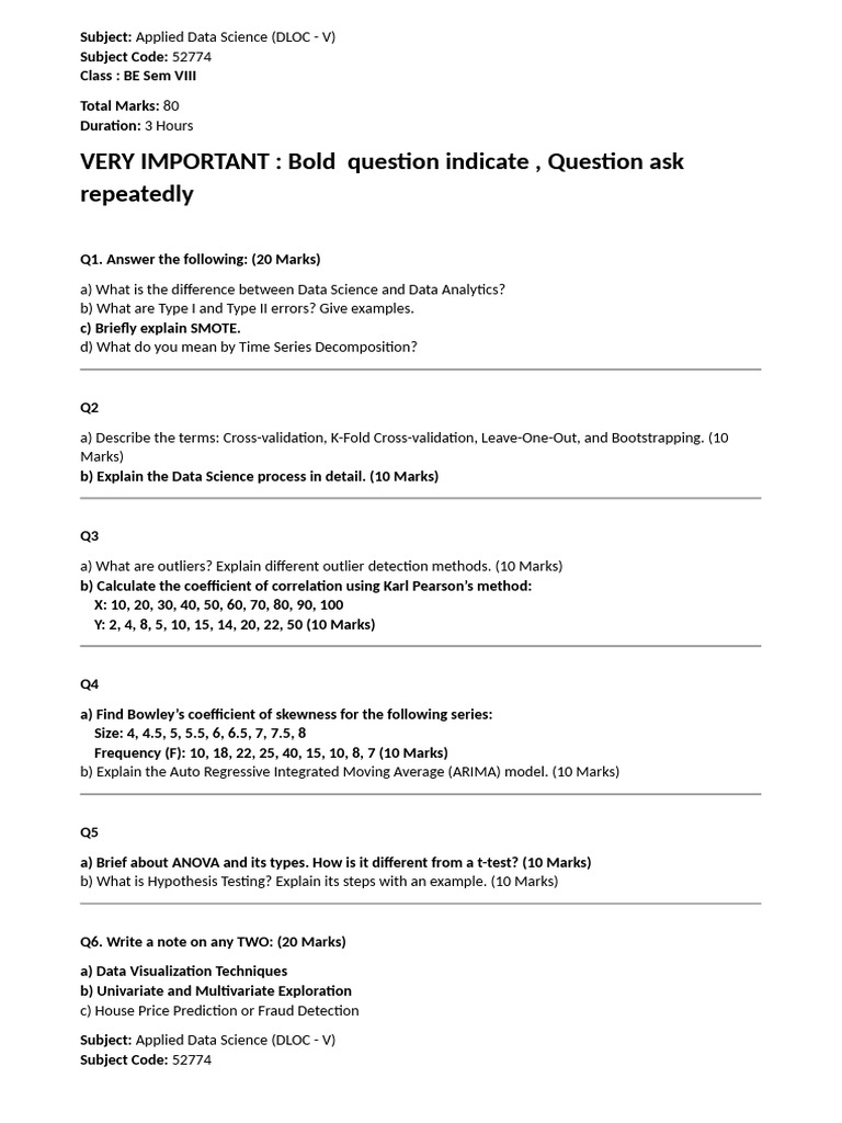 Ads QB End Sem Exam | PDF | Cross Validation (Statistics) | Student's T ...