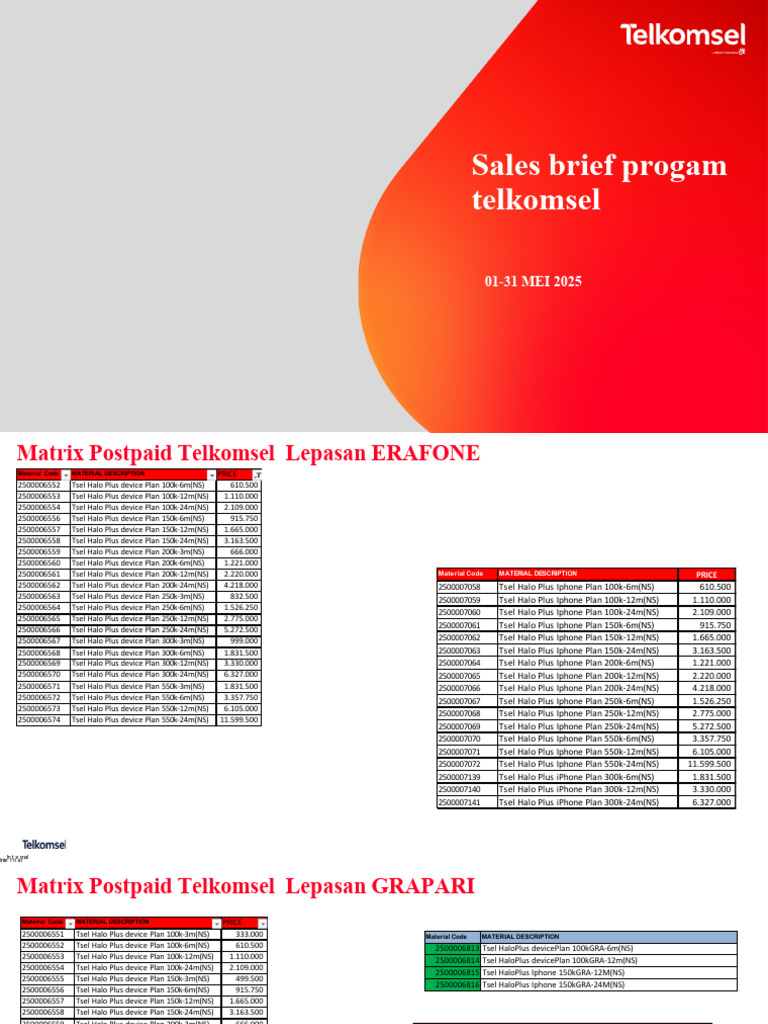 Sales Brief Telkomsel Erajaya Group 01-31 Mei 25 | PDF | Roaming ...