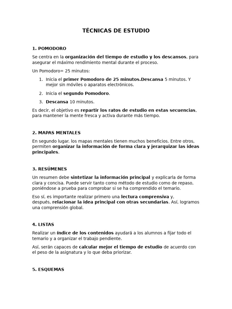 Técnicas Efectivas de Estudio | PDF | Habilidades de estudio | Memoria