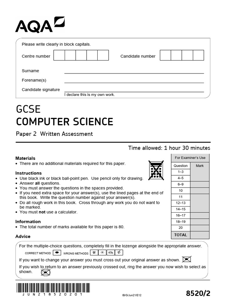 GCSE Computer Science Paper 2 Assessment | PDF | Computer Data Storage ...