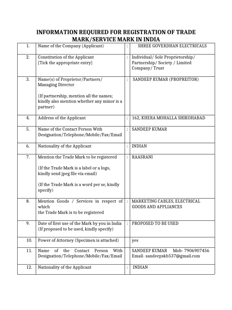 Check List For Trademark Registration | PDF