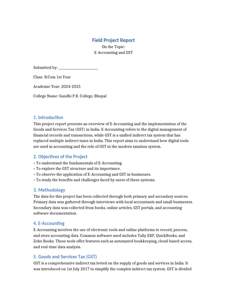 Field Project BCom EAccounting GST GandhiPRCollege | PDF | Taxes ...