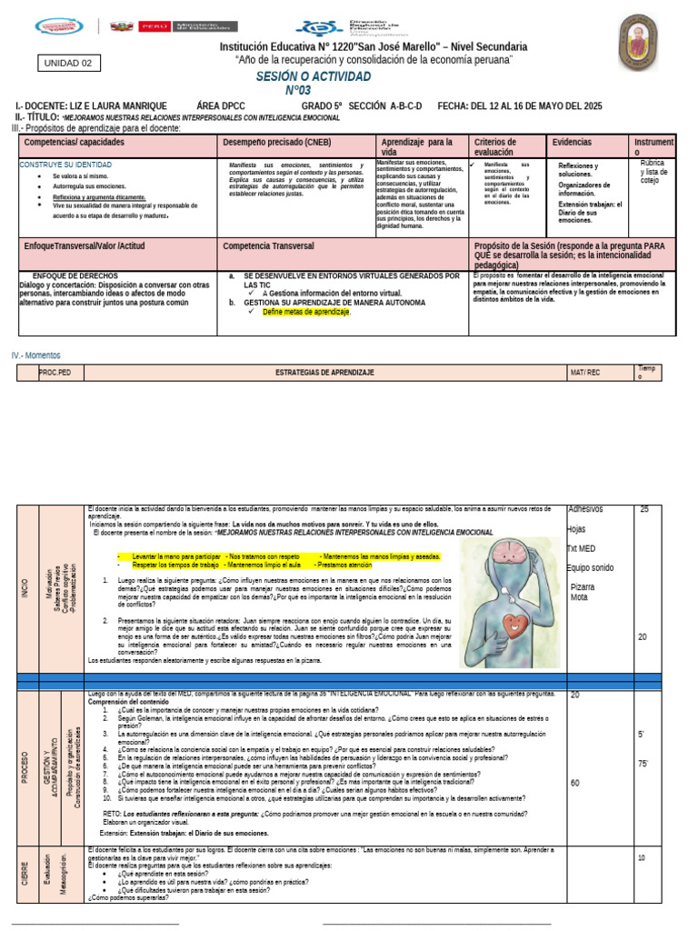 Sesion Emociones 3 5to DPCC | PDF | Las emociones | Inteligencia emocional