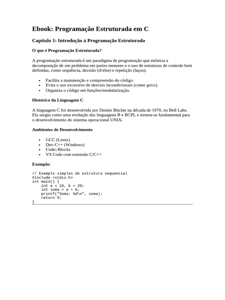 Programacao Estruturada | PDF | C (linguagem de programação) | Informática