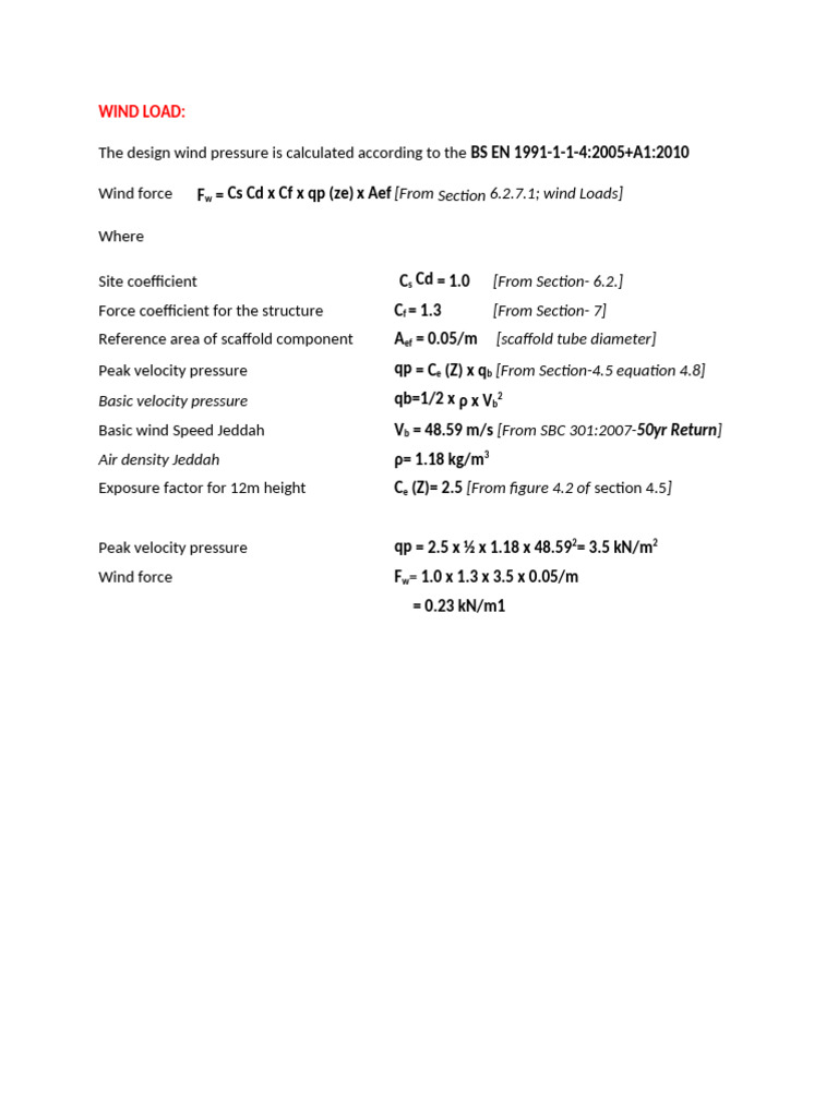 Wind Load Calculation Example | PDF