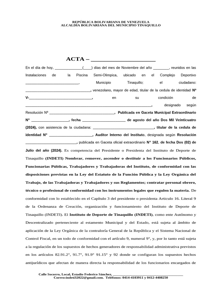 Acta de Inasistencia Laboral INDETI | PDF | Venezuela | Justicia
