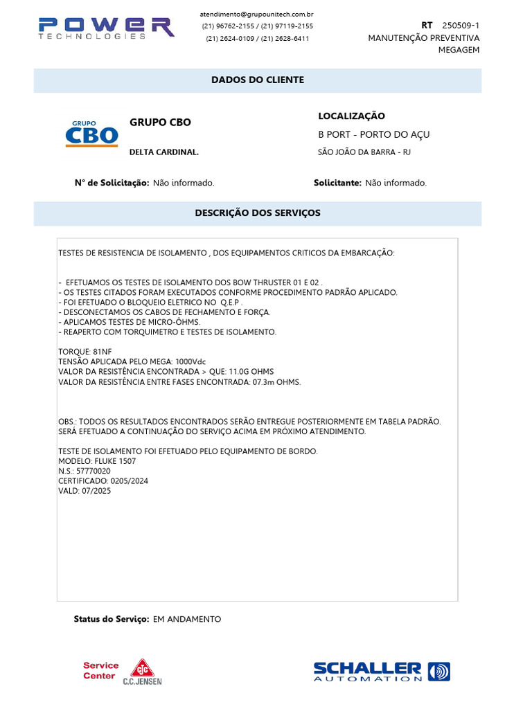 250509-1 - Grupo Cbo - Delta Cardinal. - Manutenção Preventiva | PDF