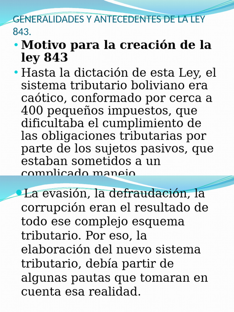 Ley 843: Reforma Tributaria en Bolivia | PDF | Impuestos | Impuesto ...
