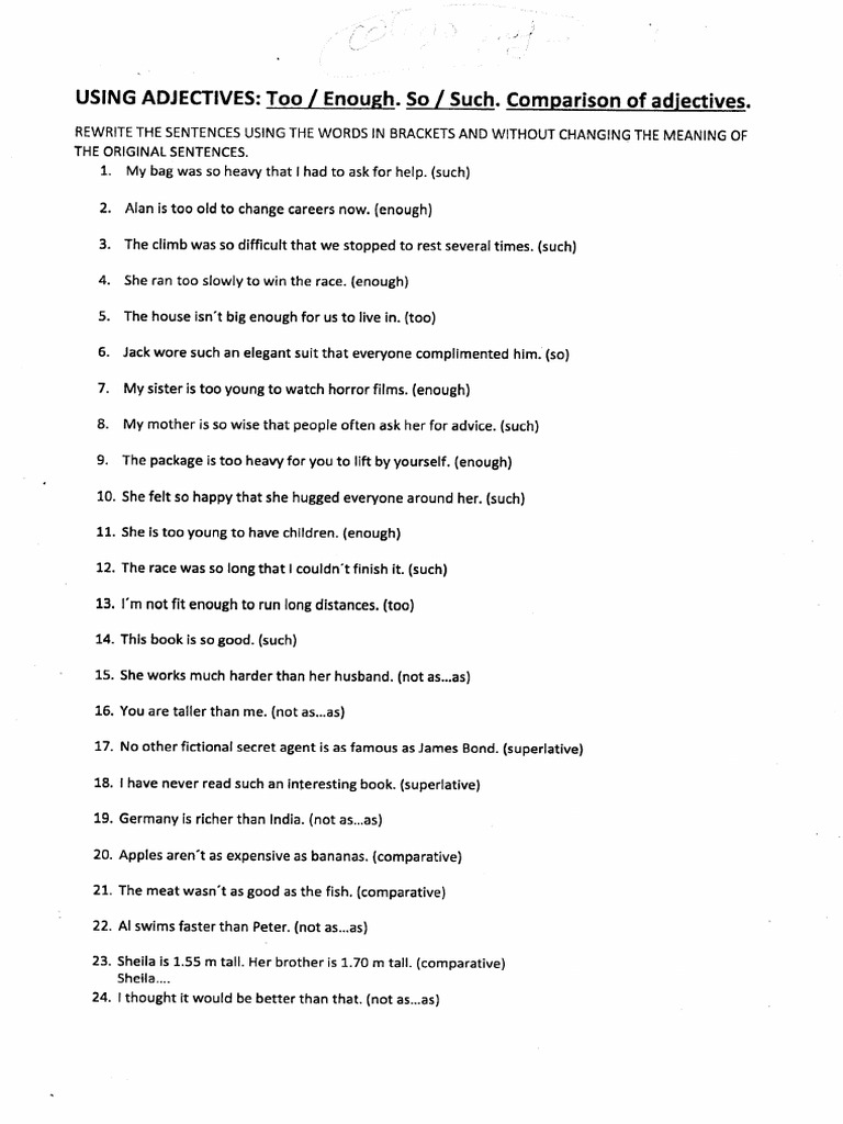 Too - Enough - So - Such - Comparatives01 | PDF