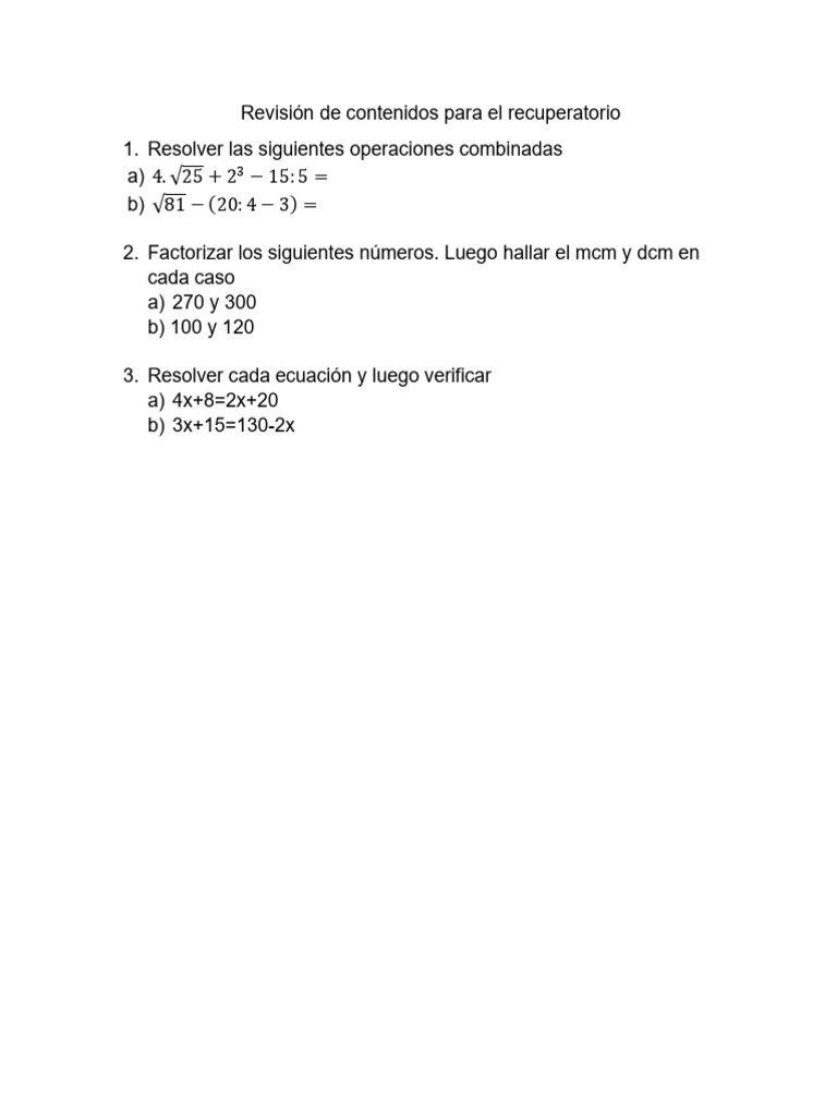 Ejercicios de Matemáticas: Operaciones y Ecuaciones | PDF