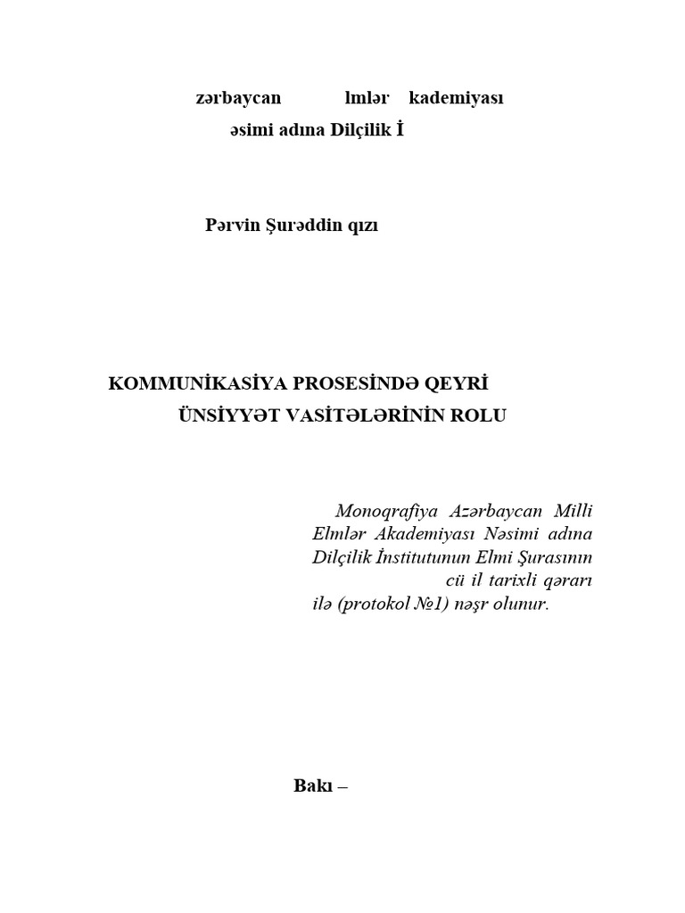 Kommunikasiya Prosesinde Qeyri-Verbal Unsiyyet Vasitelerinin Rolu | PDF