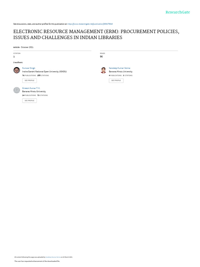 ERM Challenges in Indian Libraries | PDF | Libraries | Subscription ...