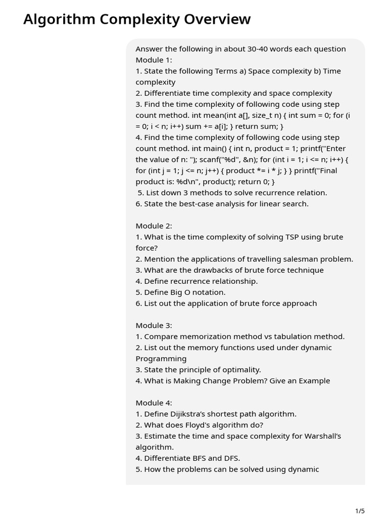 Algorithm Complexity and Analysis Guide | PDF | Time Complexity ...
