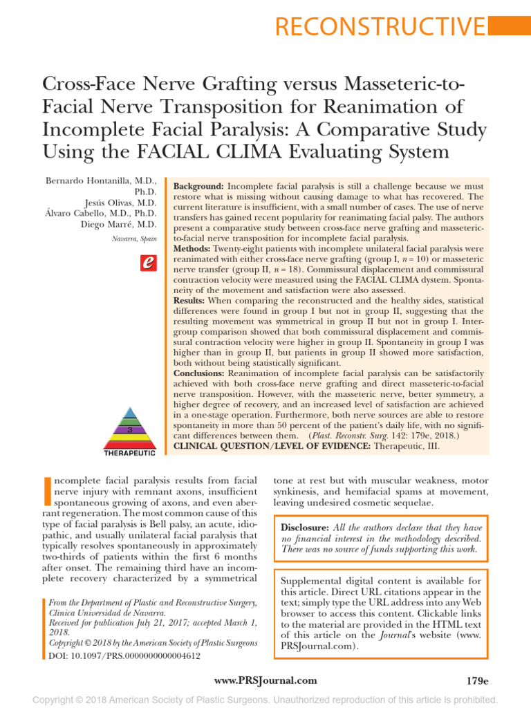 Cross Face Nerve Grafting Versus.33 | PDF | Surgical Specialties | Surgery