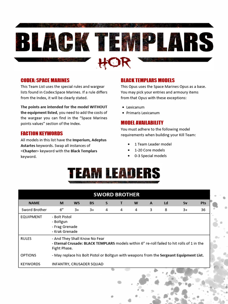 Black Templars Space Marines Team List | PDF | Military