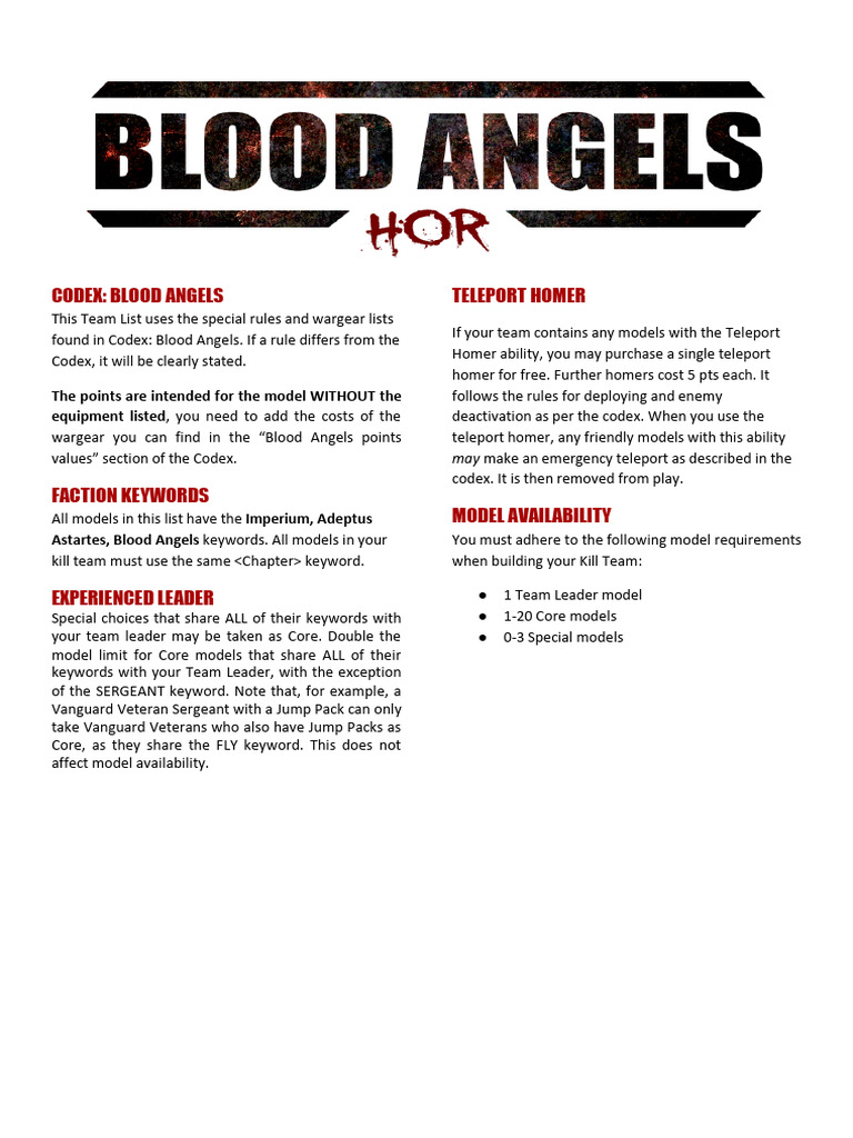 Blood Angels Kill Team Rules Guide | PDF | Infantry