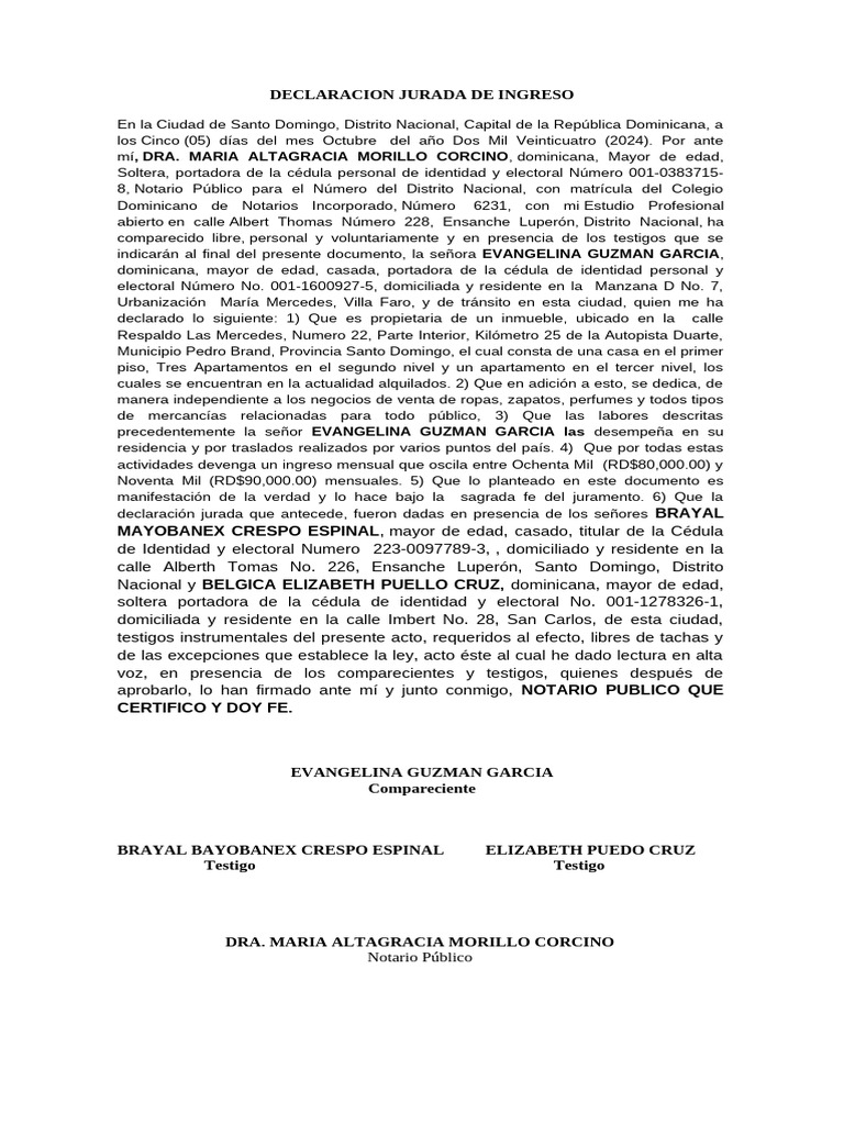Declaración Jurada de Ingresos 2024 | PDF | República Dominicana