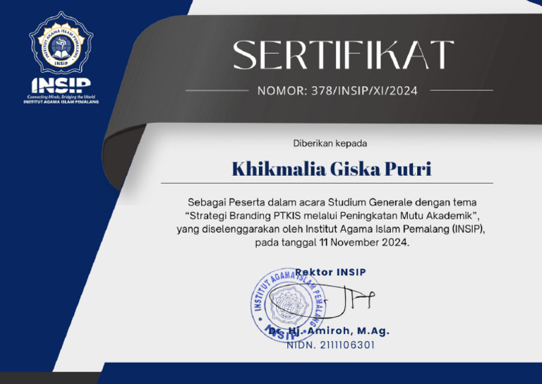 Khikmalia Giska Putri - SERTIFIKAT STUDIUM GENERALE 2024 | PDF