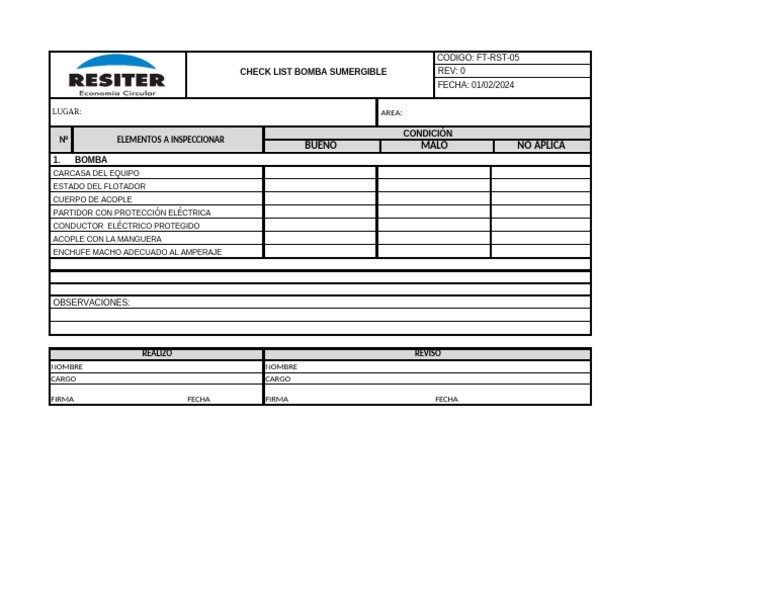 Check List Bomba Sumergible | PDF