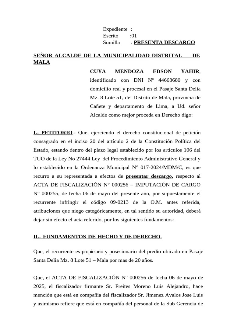 Modelo de Descargo de Notificación de Cargo | PDF | Derecho penal ...