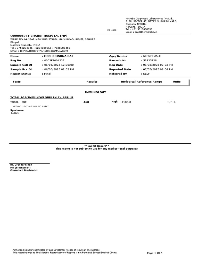 Microbe Diagnostic Report for Mrs. Bai | PDF | Immunology | Medical ...