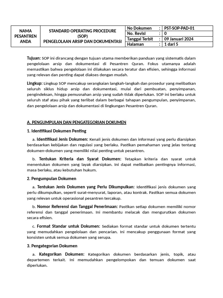21 Sop Pengelolaan Arsip Dan Dokumentasi1 | PDF