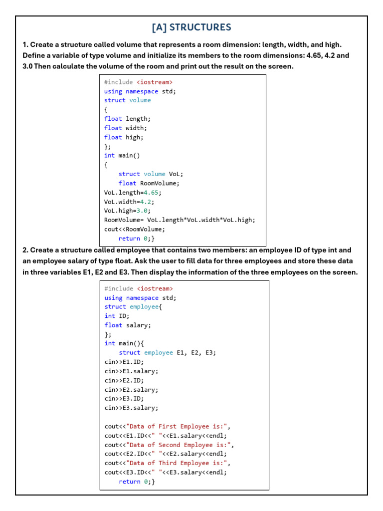 C++ Structures and Arrays Programming Guide | PDF | Namespace ...