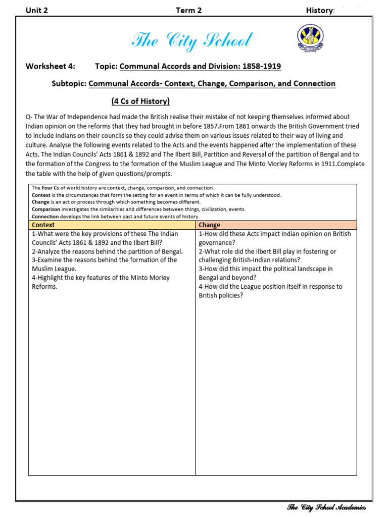 Worksheet 4-Communal Accords - Context, Change, Comparison, and ...