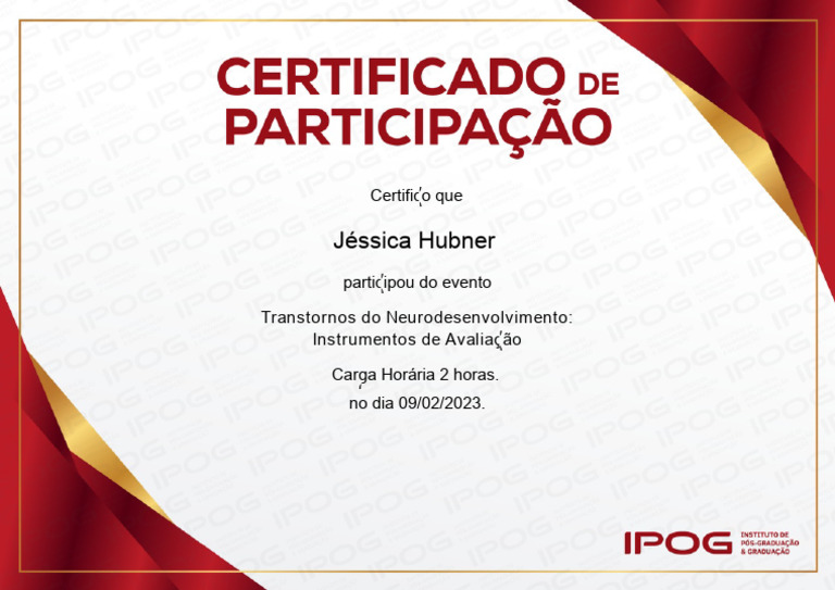 Certificado de Participação em Evento sobre Transtornos do ...