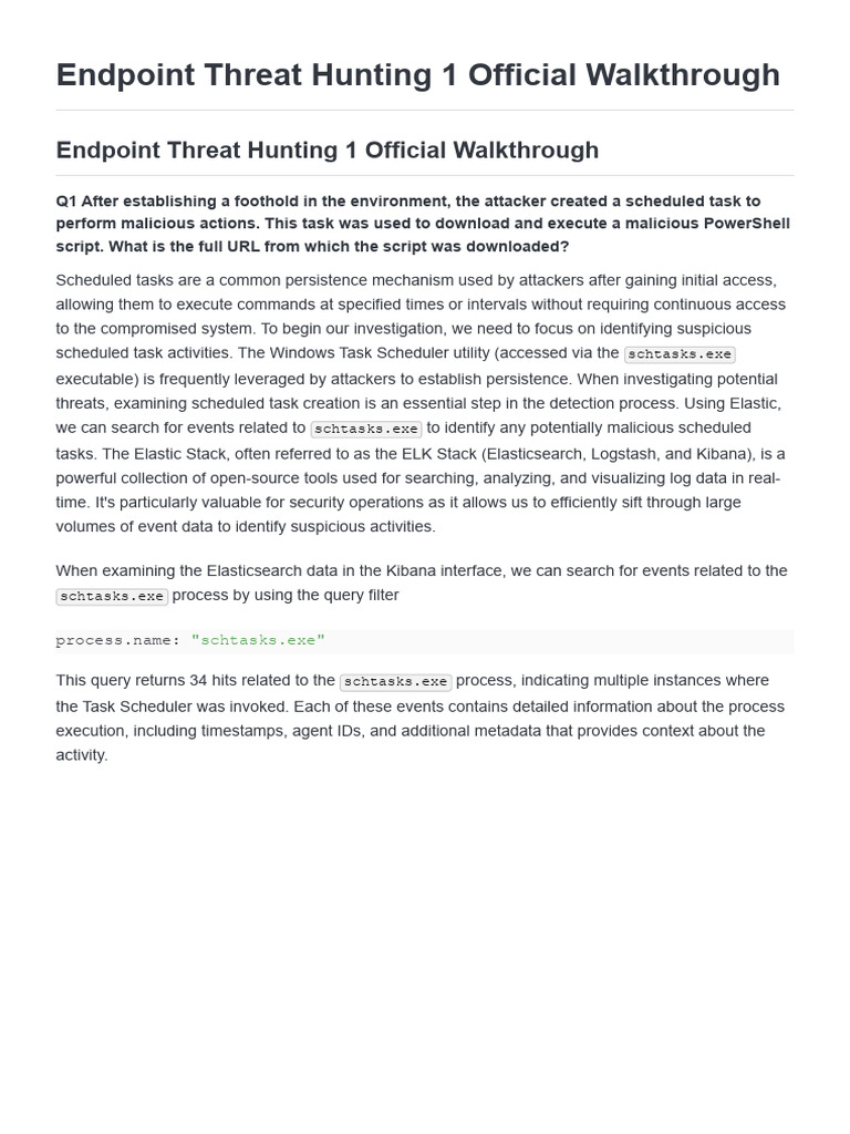 Endpoint Threat Hunting 1 Official Walkthrough | PDF | Security ...