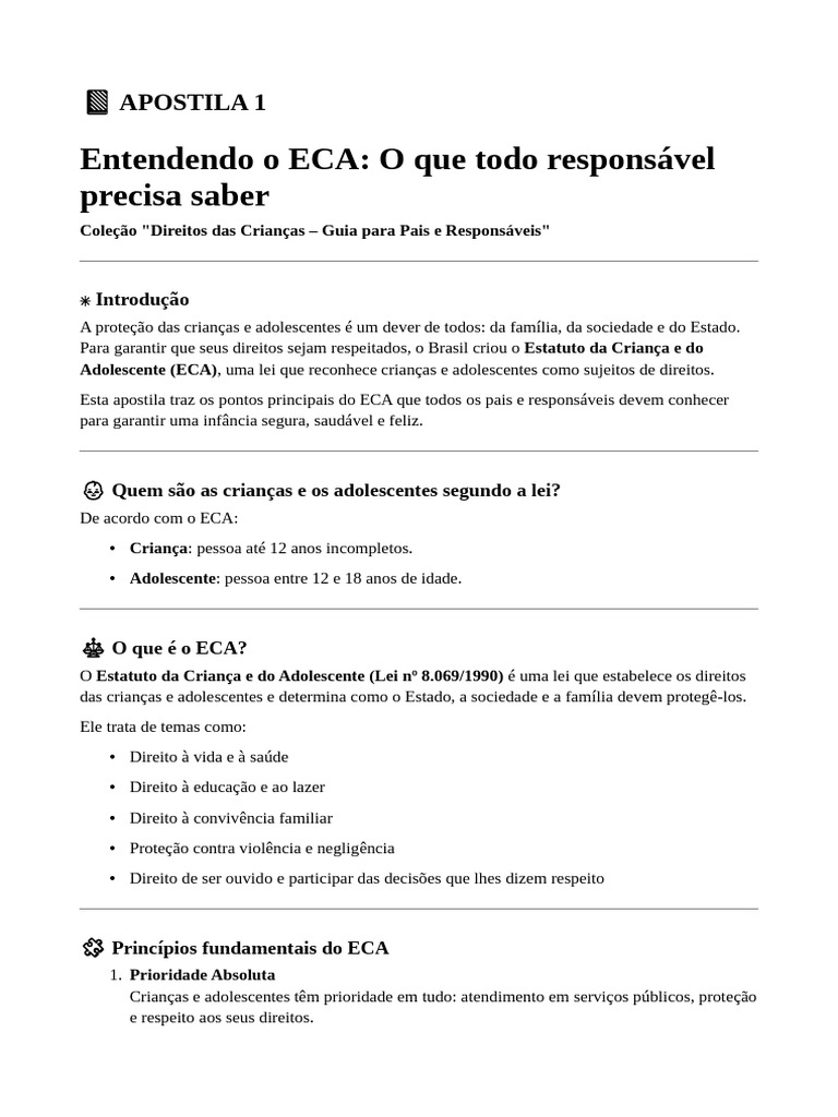 Direitos das Crianças: Entenda o ECA | PDF | Família | Adolescência