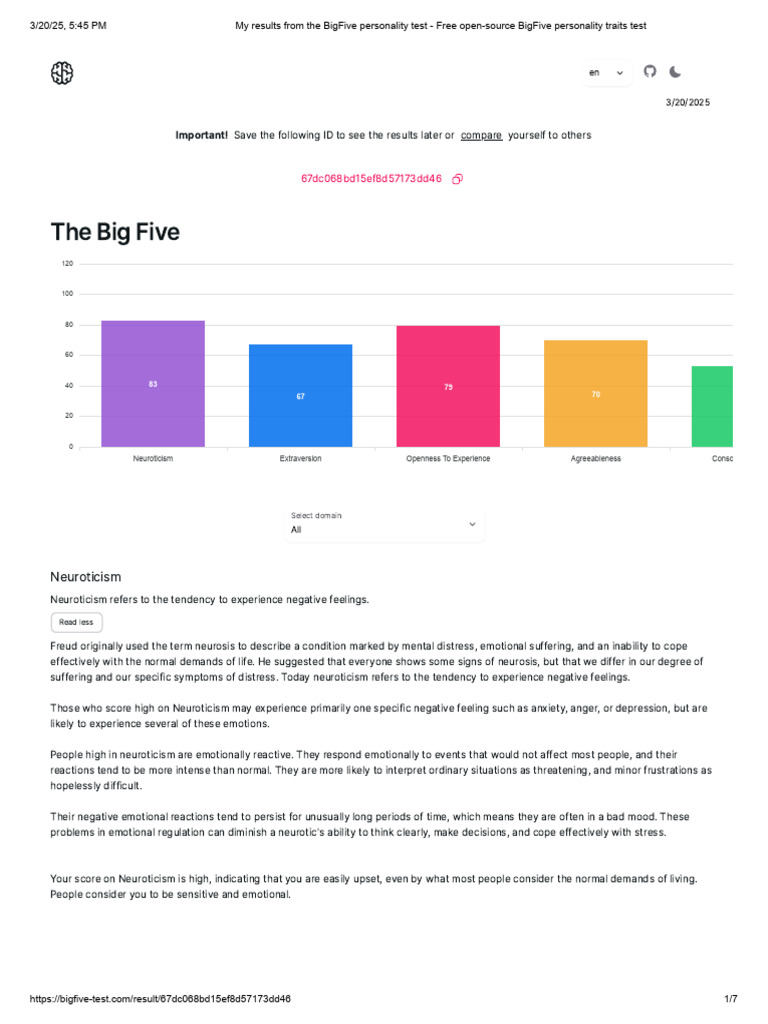 Big Five Personality Test Results | PDF | Extraversion And Introversion ...