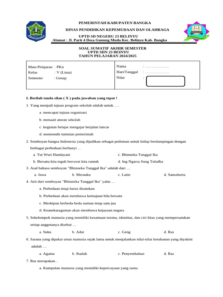 Soal PKN Kelas 5 | PDF