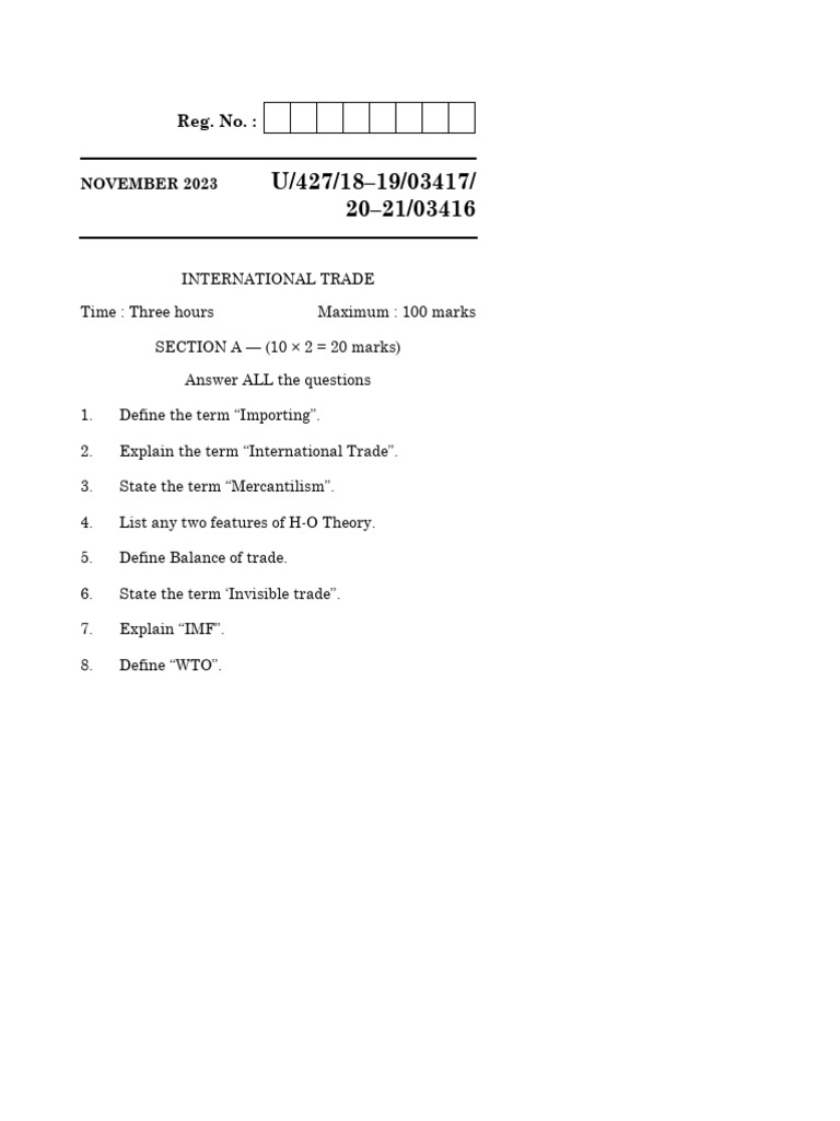 International Trade Exam Questions | PDF